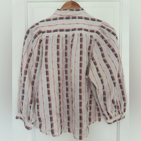 Pilcro x Anthropologie Bella Femme Embroidered Button Down Boho Puff Sleeve Top - Picture 5 of 11